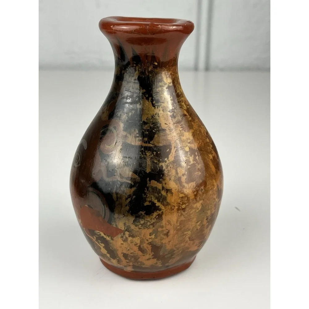 Tonala Pottery Vase Sun Angel Ortiz Gabriel Mexico Handpainted 5.75